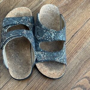 Navy and Silver Snakeskin SAS Sandals size 8 wide